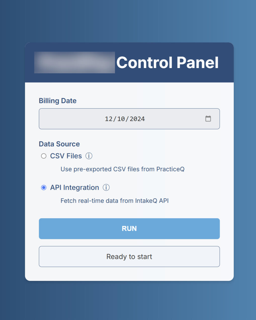 Healthcare Payroll Automation Healthcare Payroll Automation Control Panel